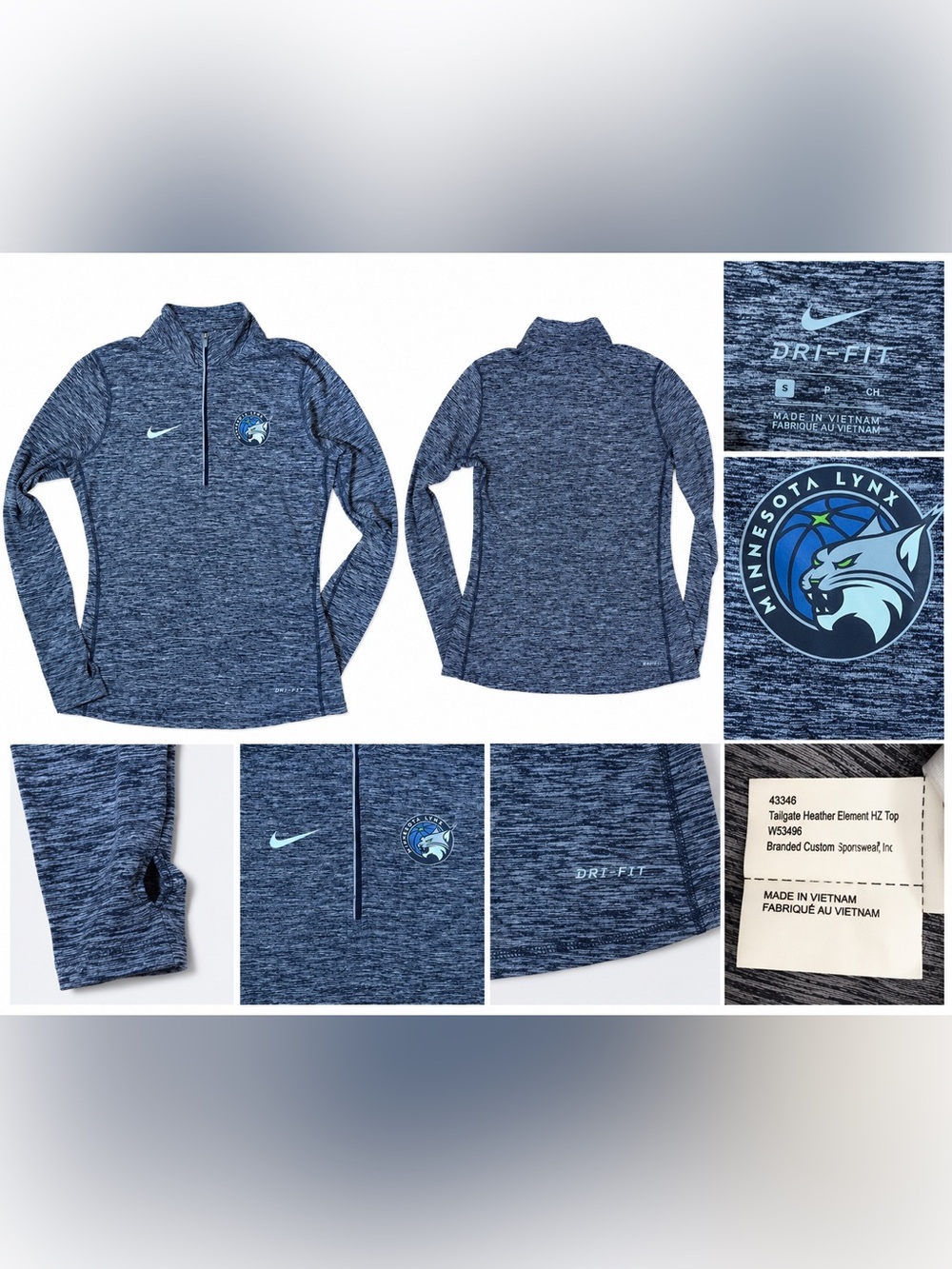 Nike Dri-FIT Minnesota Lynx Heather 1/4 Zip Pullover Women’sSmallThumbholes WNBA